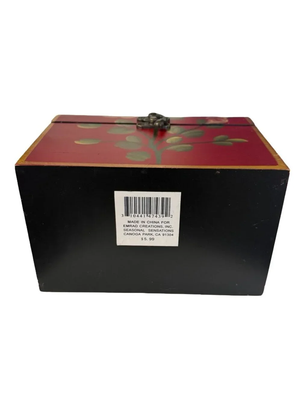 Vintage Hand Painted Floral Wooden Treasure Chest Jewelry Box Red Roses Emrad Cr